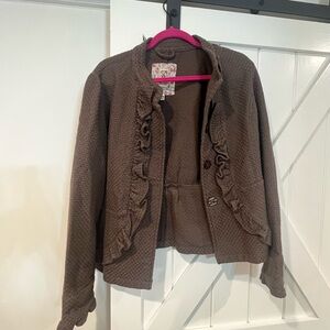 Decree Chocolate Ruffled Blazer